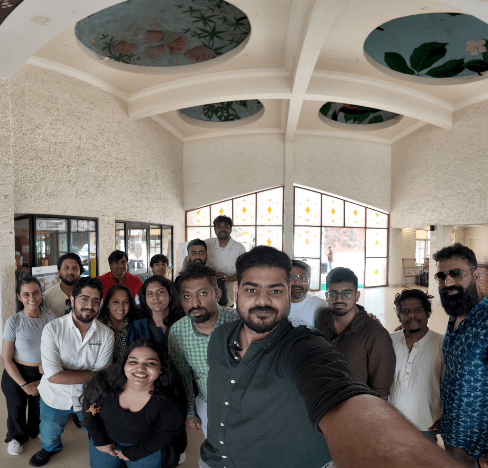 Group selfie indoors